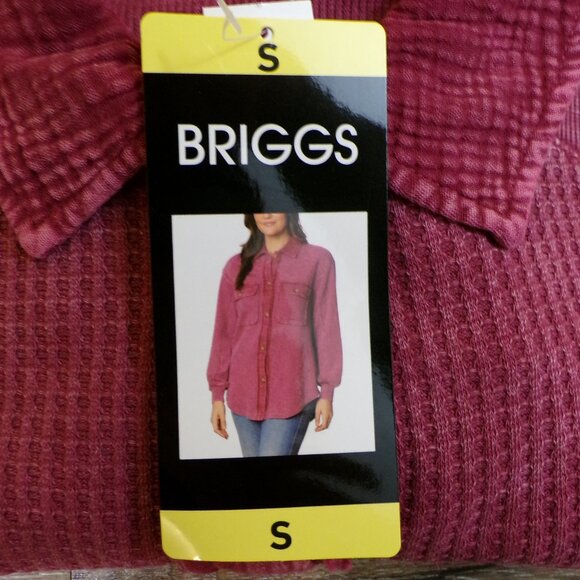 Briggs Women's NWT Waffle Button-Front Long Sleeves Shirt, Dark Pink: S or M - Picture 6 of 11